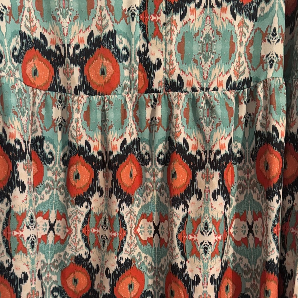 Boho Floral Tiered Long Sleeve Dress - Orange & Teal - Picture 2 of 3